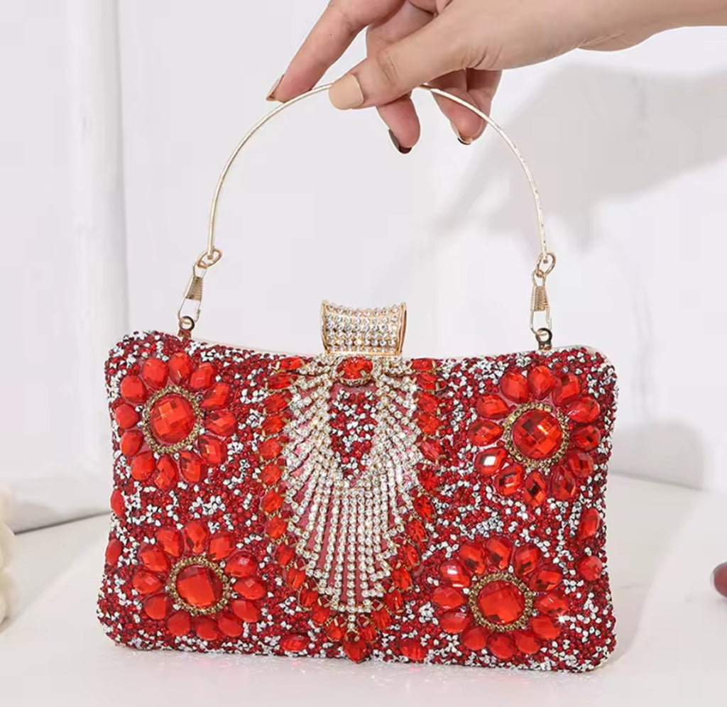Borsa a tracolla con strass in vari colori