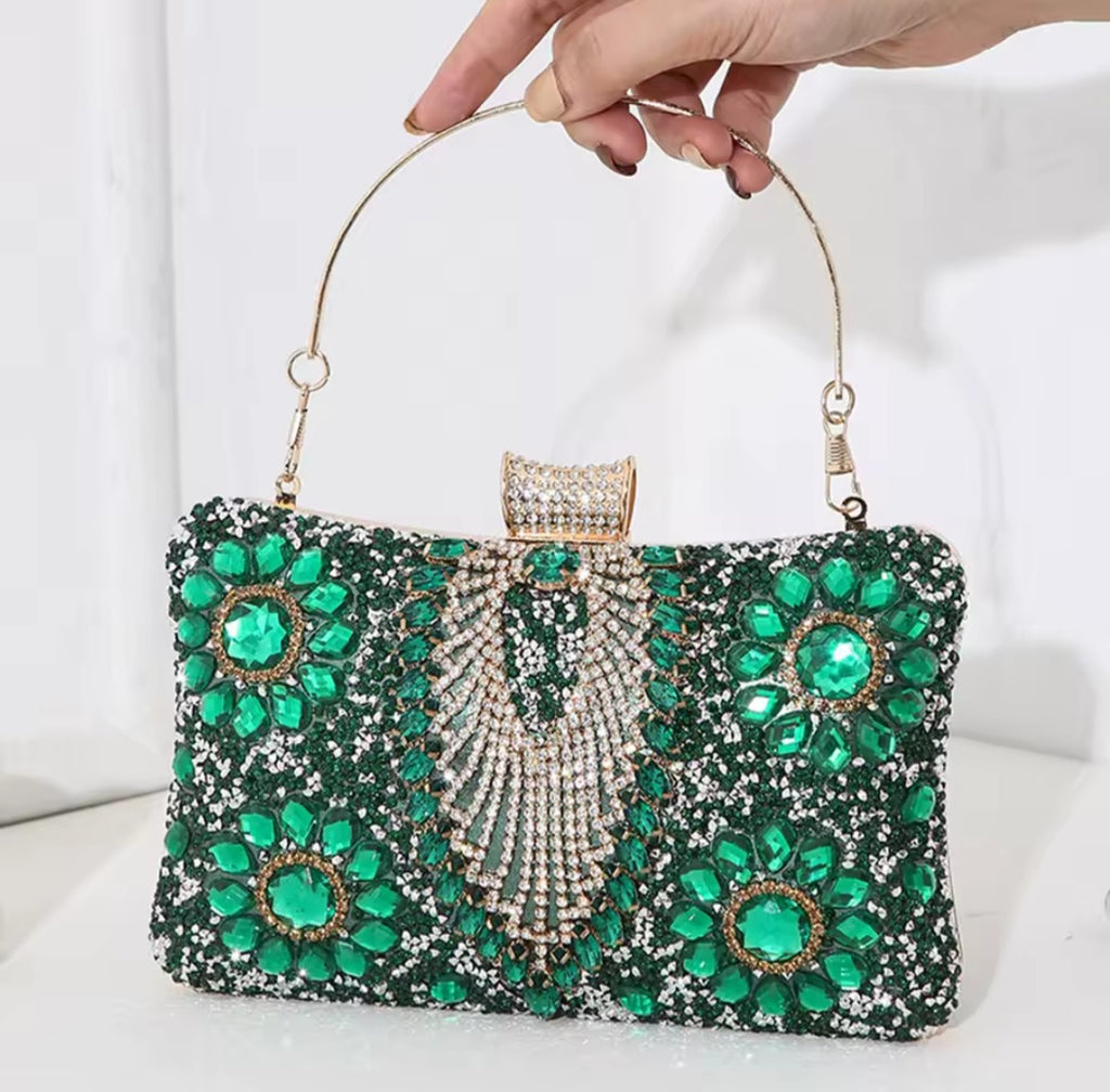 Borsa a tracolla con strass in vari colori