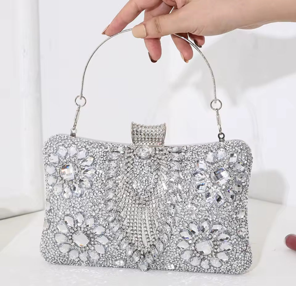 Borsa a tracolla con strass in vari colori